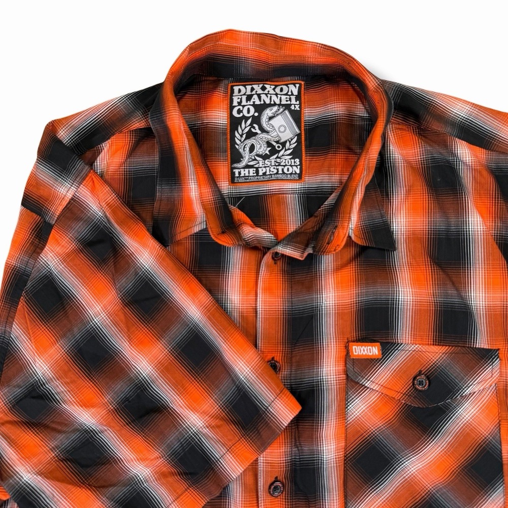 Dixxon Flannel Co The Piston Button Shirt Mens 4X Orange Plaid Bamboo Blend 4XL